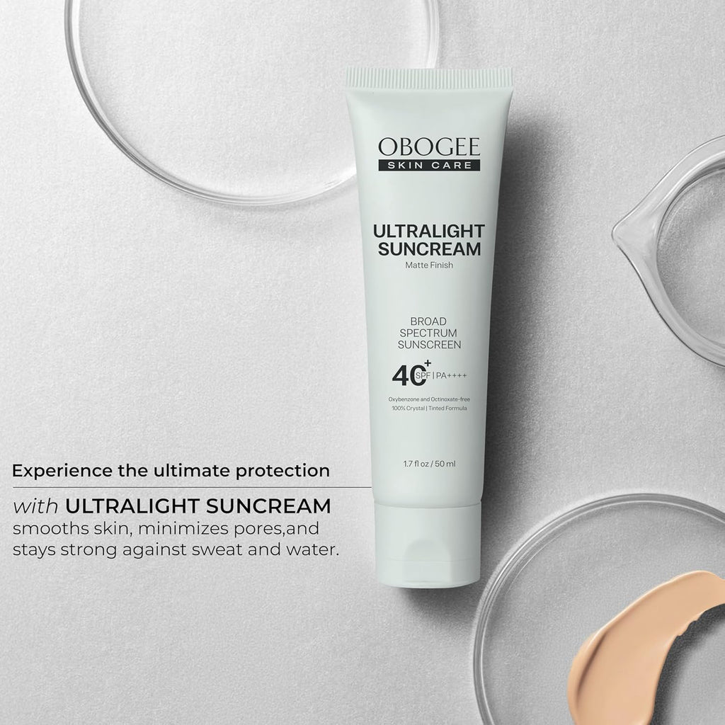 Ultralight SunCream SPF 40 - 50 mL Mineral Oil-Free Sunscreen | Smooths Skin, Minimizes Pores, Water & Sweat Resistant