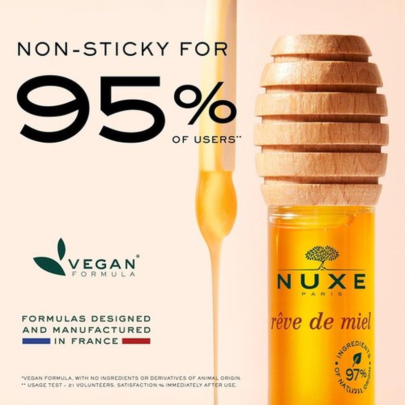 NUXE Rêve de Miel Honey Lip Gloss - Moisturizing & Shiny Finish with Vitamin E & Lavender | 0.33 Fl Oz