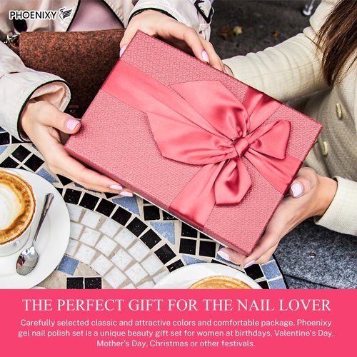 PHOENIXY 53 Pcs Gel Nail Polish Kit with U V Light Nail Drill, 35 Colors Gel Nail Kit Pink 5Pcs Glossy Matte Glitter Gold Silver Top Base Coat for DIY Home Manicure Gift Sets for Women