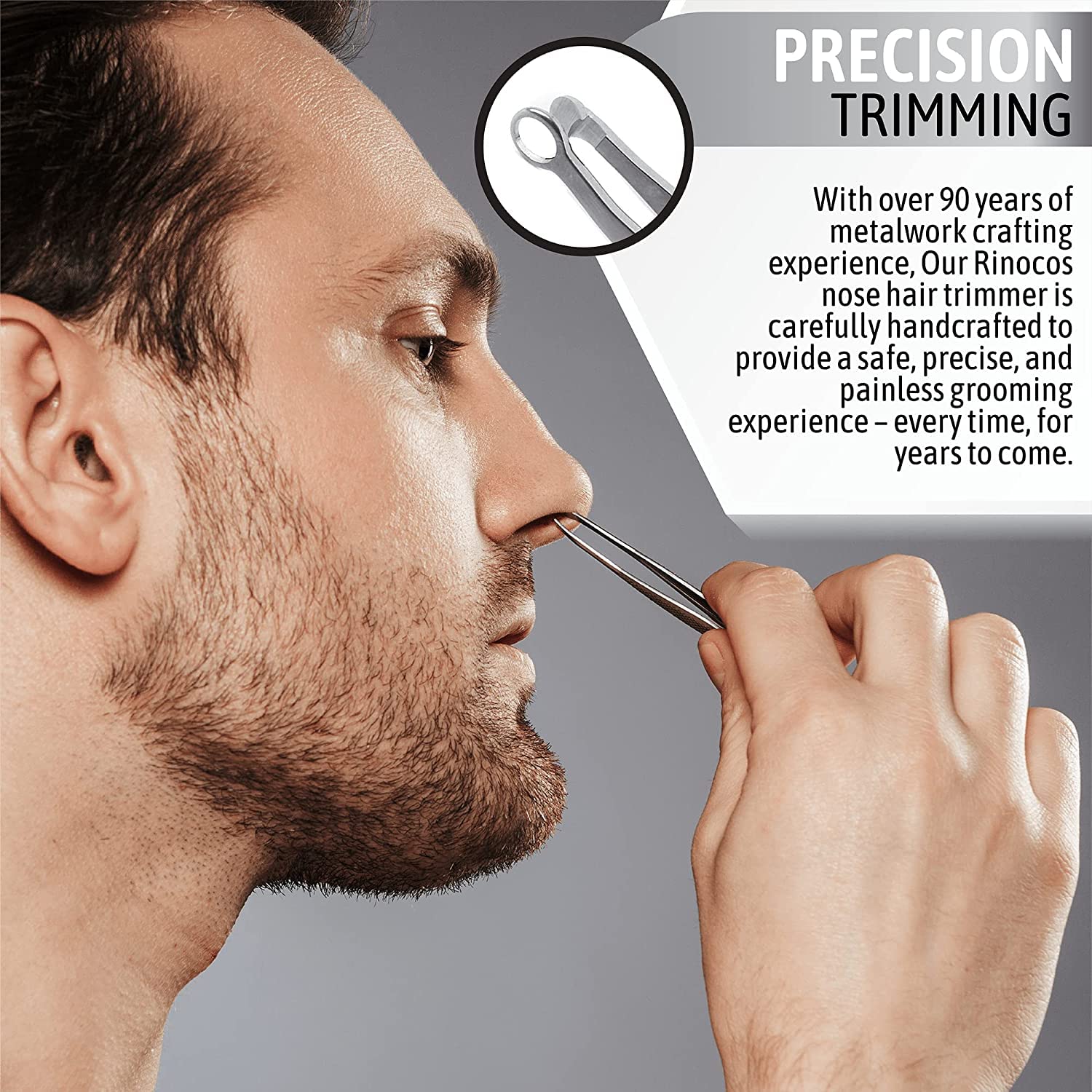 rinocos [Made in Korea] Hand-Made Nose Hair Trimmer for Men - Nasal Clippers, Nose Hair Clippers, 304 Surgical-Grade Stainless Steel, Eyebrow Trimmer, Third-Generation Craftmanship (Black)