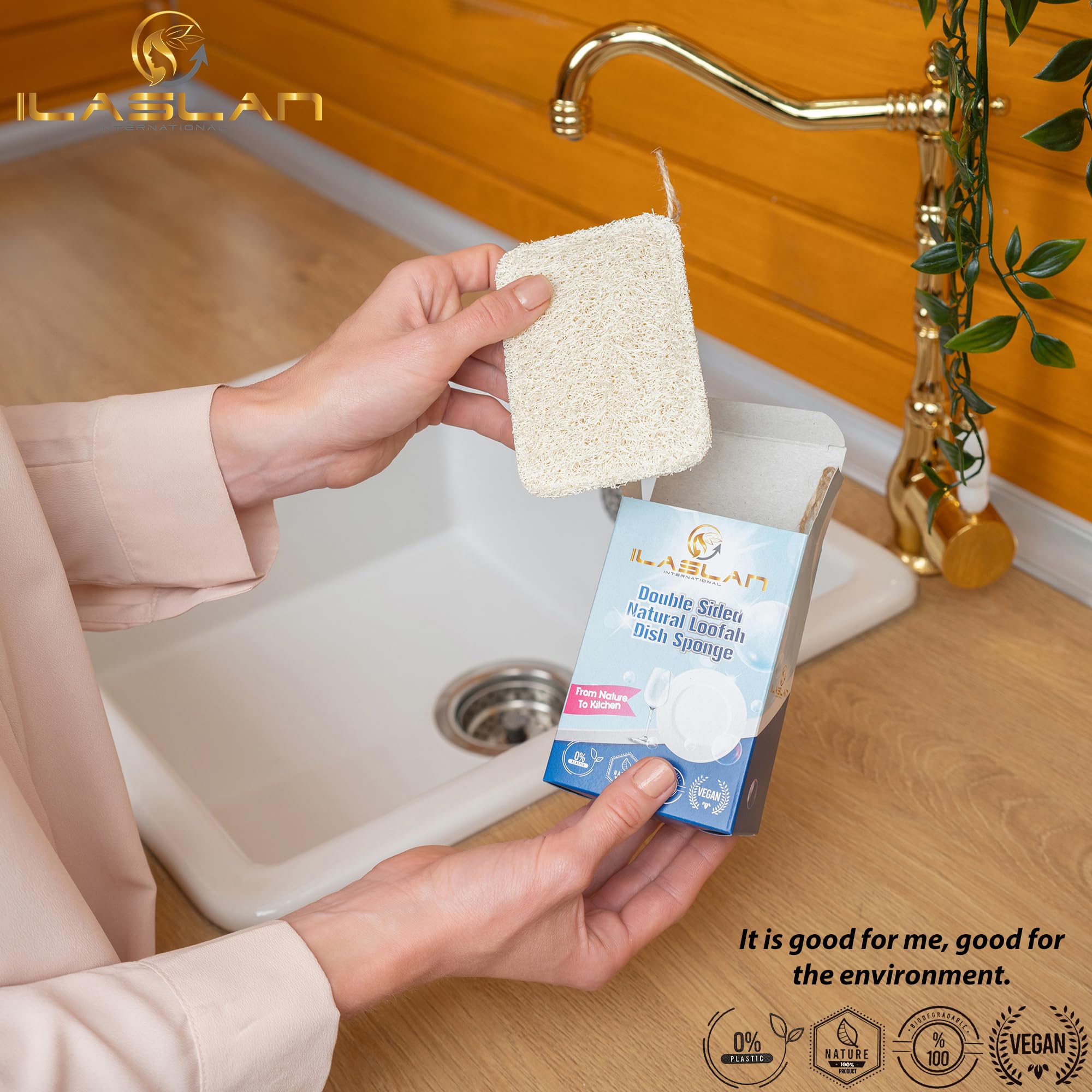 Natural Loofah Dish Sponge Scrubber | Double-Sided | Eco-Friendly, Natural,%100 Organic, Biodegradable and Reusable Dish Loofah Kitchen Sponges | 3 Count (1 Pack) (12X8 CM)