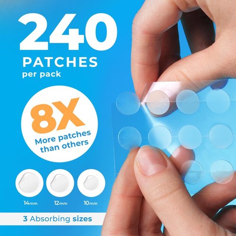 PatchRx Pimple Patches for Face (240 Patches), Hydrocolloid Acne Patches with Tea Tree Oil, Pimple Stickers - Acne Pimple Patches For Face - Zit Patches