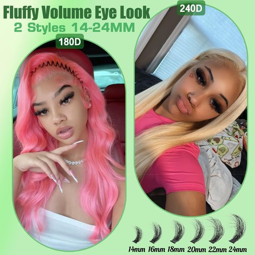 Lashes Clusters 180D+240D Thick Lash Clusters 14-24mm Long Cluster Eyelash Extensions 432Pcs Eyelash Clusters Waterproof Volume Individual Cluster Lashes Soft Wispy Mink False Eyelashes