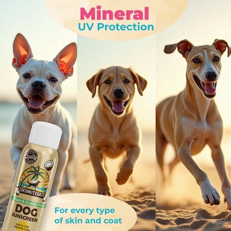 Coconut Coast Dog Sunscreen-SPF 30+ With Skin Moisturizing Vitamin E and Aloe Vera- No Zinc Oxide Safe for All Dogs- Dog Beach Accessories, Dog Camping Gear, Sunscreen for White Dogs