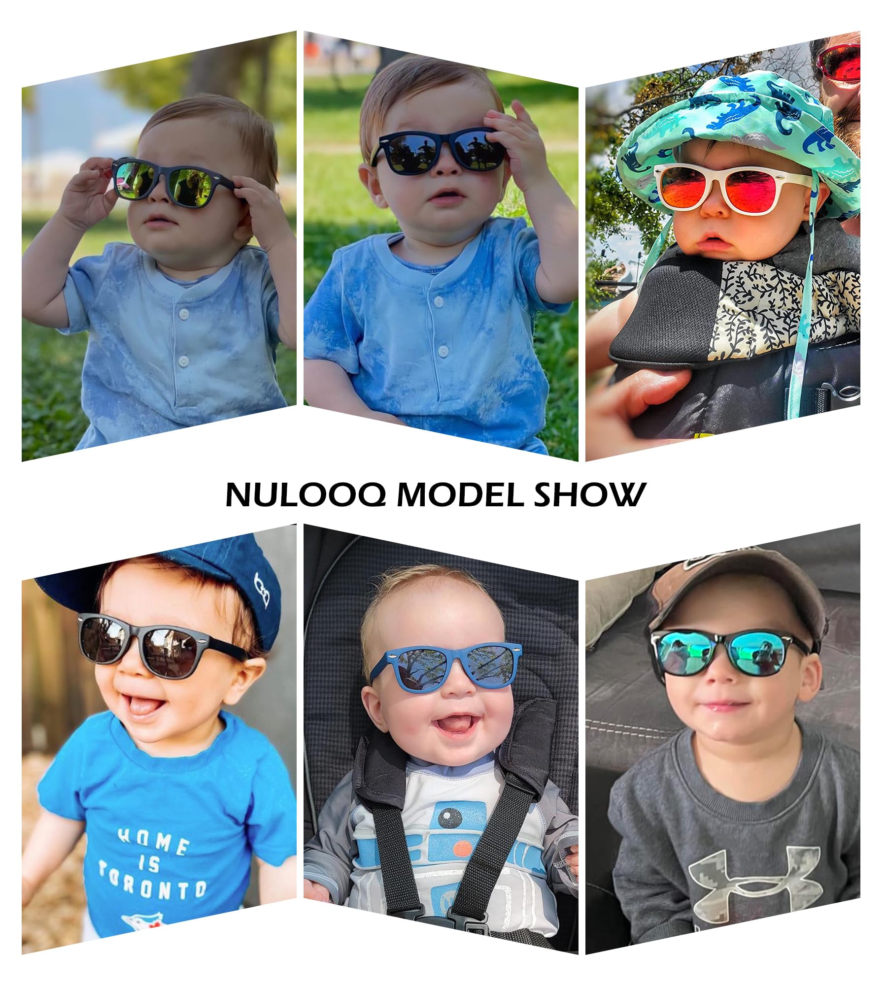 NULOOQ Polarized Baby Sunglasses with Strap - Unbreakable Flexible Infant Sunglasses for Toddlers Age 0-24 Months (Matte Black Frame/Gray Lens)
