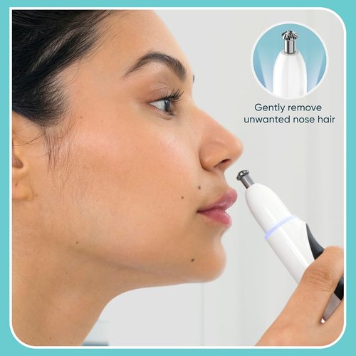 Conair GIRLBOMB Nose Hair Trimmer - Battery-Operated Face Hair Removal for Women | 360° Beveled Blade & LED Light