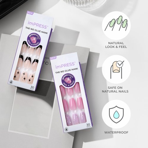 KISS imPRESS Press-On Manicure Fake Nails – Adore You, Short, Square, Red, Easy Press On, Chip Proof, Smudge Proof, Waterproof, No Dry Time, Comfortable & Secure, Super Hold Adhesive | 30 Count
