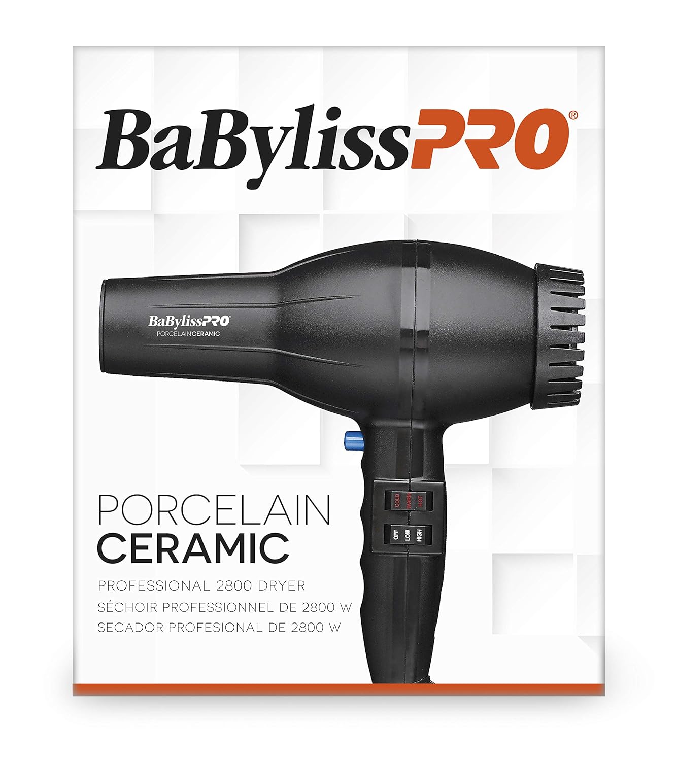BaBylissPRO Porcelain Ceramic 2800 Hair Dryer - Fast Drying, Lightweight Design