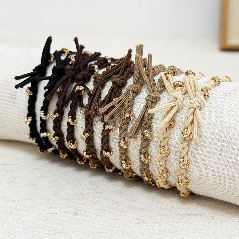 UDeBe 10pcs Braided Hair Ties with Gold & Crystal Beads, Elastic Hair Ties for Women, Neutral Colors