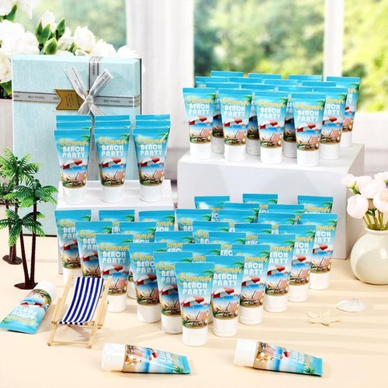 Dansib 72 Pcs Mini Sunscreen Bulk for Summer Party Wedding SPF 30 Water Resistant Sunscreen Lotion Bulk 1oz Travel Size for Thank You Gifts Wedding Party Supplies (Beach)