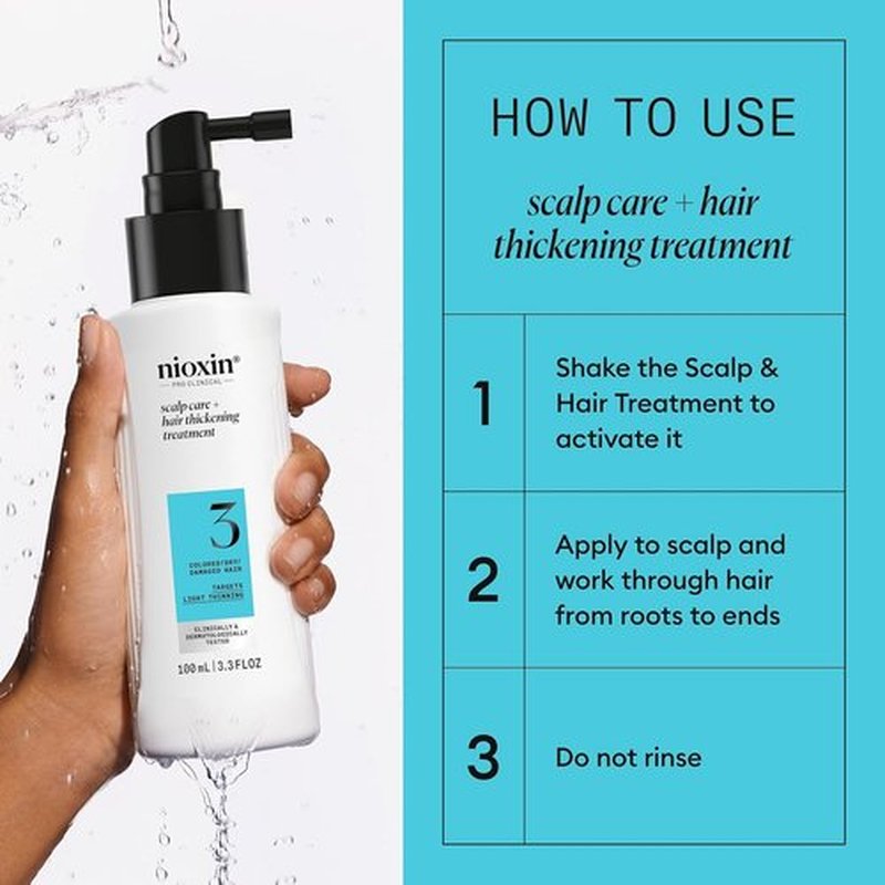Nioxin System 3 Hair Thickening Leave-In Treatment - Nourish & Strengthen Colored, Dry, Damaged Hair with Niacinamide & Biotin