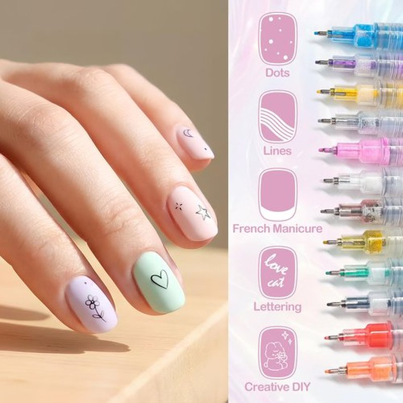 12 Colors Nail Art Pens Set: Fine Tip 0.5mm Quick-Dry Nail Art Markers for DIY Nail Designs & Nail Painting, Ideal Gift for Women & Girls, Great for Home Salon & Beginners