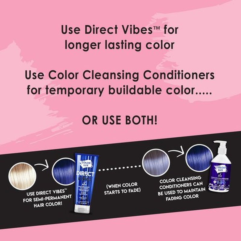 Color Lux Direct Vibes Semi-Permanent Hair Color, Blue, Vibrant & Long-Lasting Shade, Ammonia-Free, Vegan, Sulfate-Free, Paraben-Free, 8 fl oz