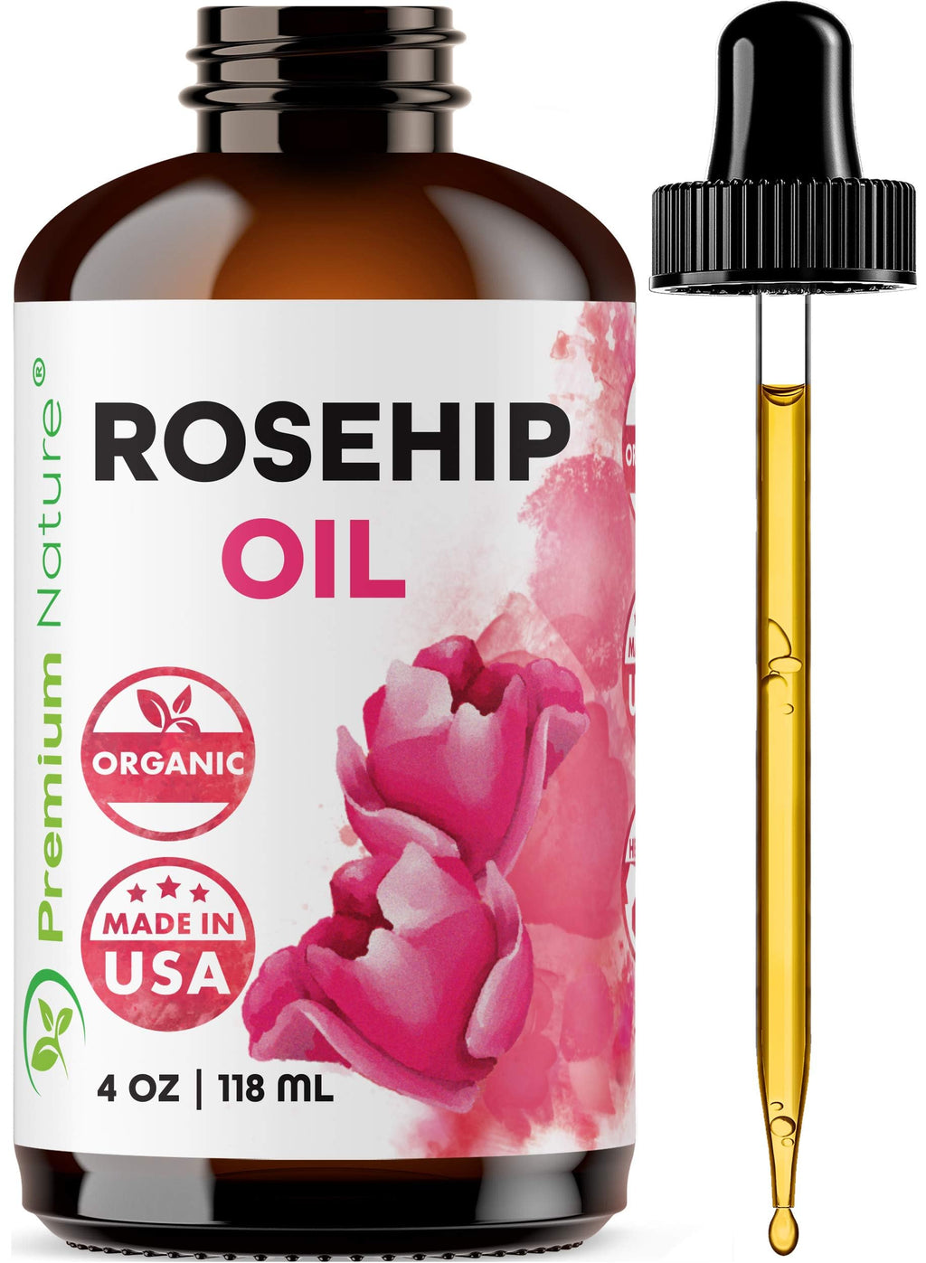 Premium Nature Rosehip Oil For Face for Women, Rosehip Seed Pure Cold Pressed Unrefined For Hair and Nails Skin Care Moisturizer, Rose Hips Face Oils and Serums 4 oz