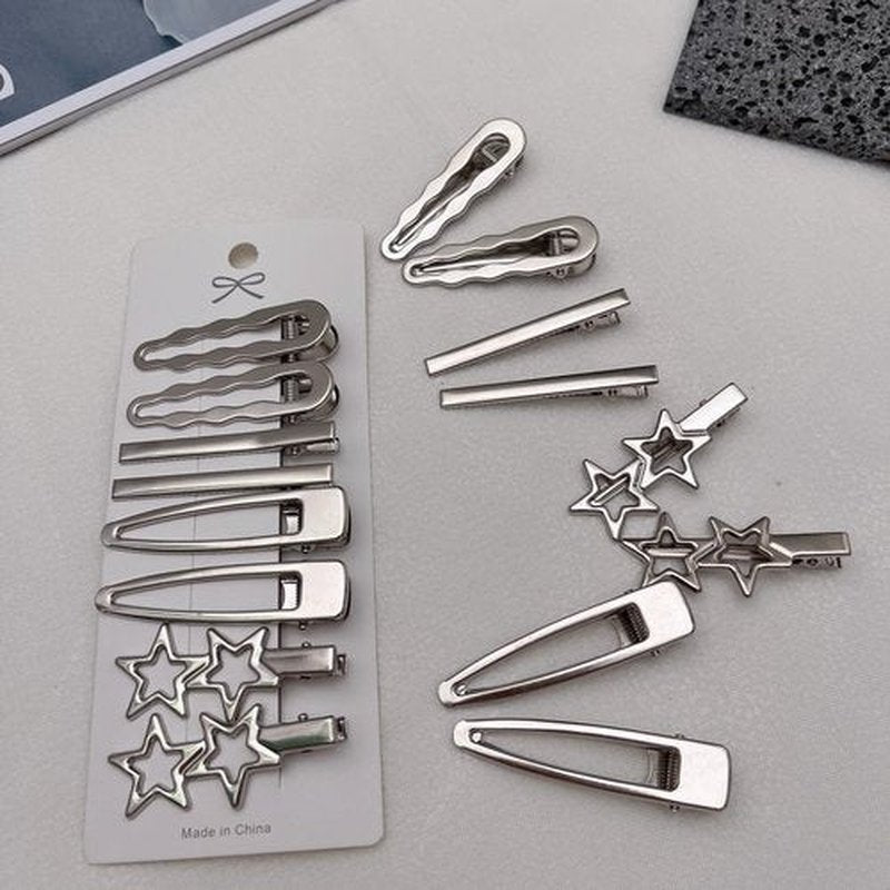 Star Hair Cips Set Silver Metal Heart Wave Y2k 2000s Hair Accessories Barrettes for Women Girls 16PCS