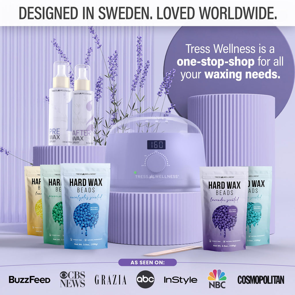 Tress Wellness Award Winning Waxing Kit for Sensitive Skin – Safe for Face & Skin, Easy to Use – At-Home Kit for Face, Bikini, Brazilian & Full Body - Digital Display, Purple