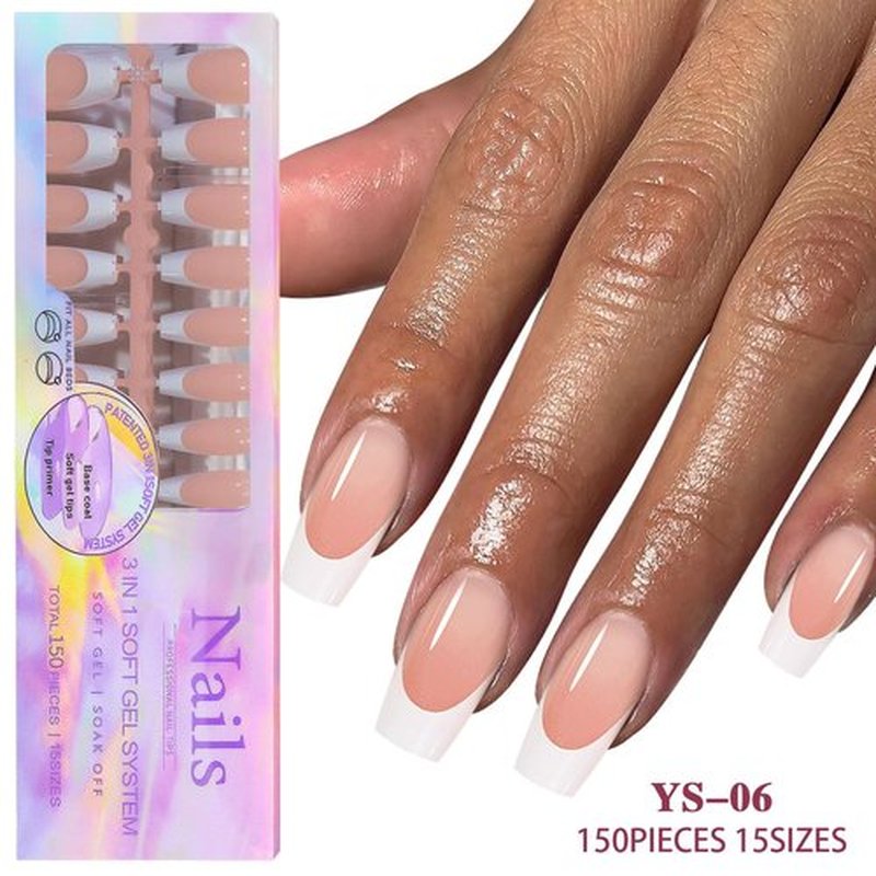 150 Pcs White French Tip Press on Nails Medium Square Fake Nails Full Cover False Nails White Tip Glue on Nails Press Ons Reusable Coffin Acrylic Artificial Stick on Nail for Women Manicure