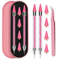 Rhinestone Picker Tool, 2 Rhinestone Applicator Tool Wax Pen Dual-Ended with 4PCS Replaceable Wax Tips and 1 Tweezer for DIY Nail Art Tool (Pink)
