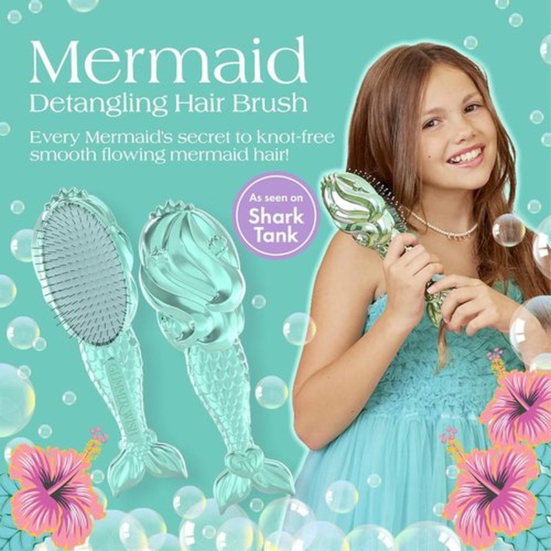 Glimmer Wish Mermaid Detangling Hair Brush for Kids - Anti-Frizz, Soft Bristles - Gentle Hair Care