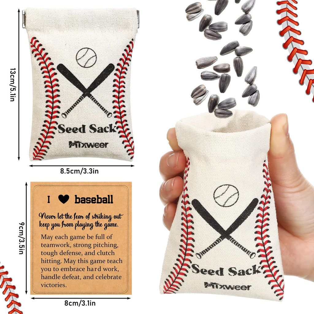Mixweer 12 Sets Seed Pouch Bags with Message Gift Card Baseball Snack Bags Softball Seed Pouch for Players Team Gift for Field Team Party Favors(Beige,Baseball)