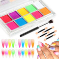 FSpronail Neon Nail Pigment Set 10 Colors Ombre Nail Powder Solid Fluorescent Pigment Gradient Nail Design Extra Fine Glitter Summer Neon Nail Art Manicure Beginners - Includes 5 Sponge Sticks 1 Brush