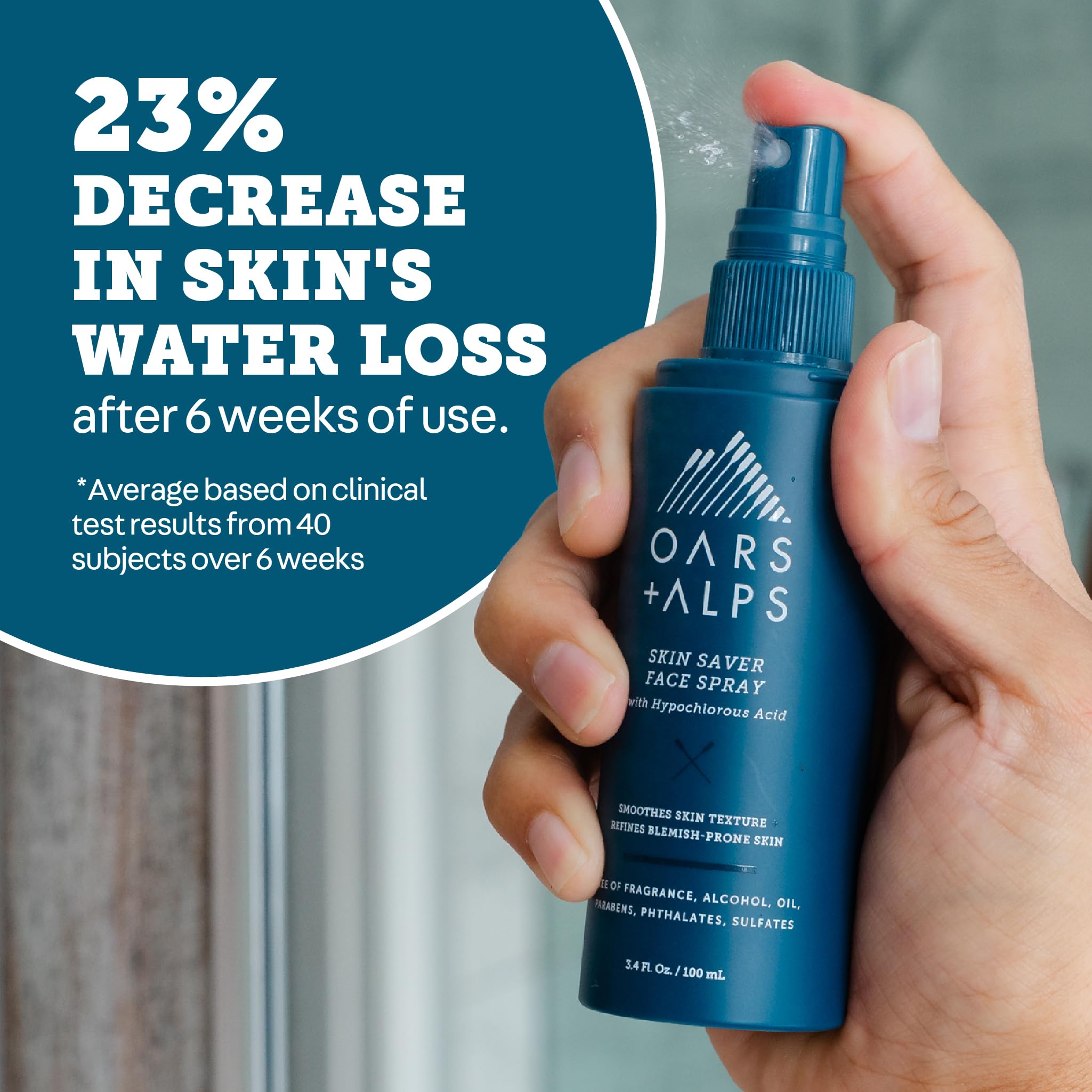 Oars + Alps Skin Saver Facial Spray for Sensitive Skin, Face Spray with Hypochlorous Acid for Breakouts, Itchy, Acne- Prone Skin, Rashes, Redness, Workouts, Traveling, Safe & Clean Ingredients, 3.4oz