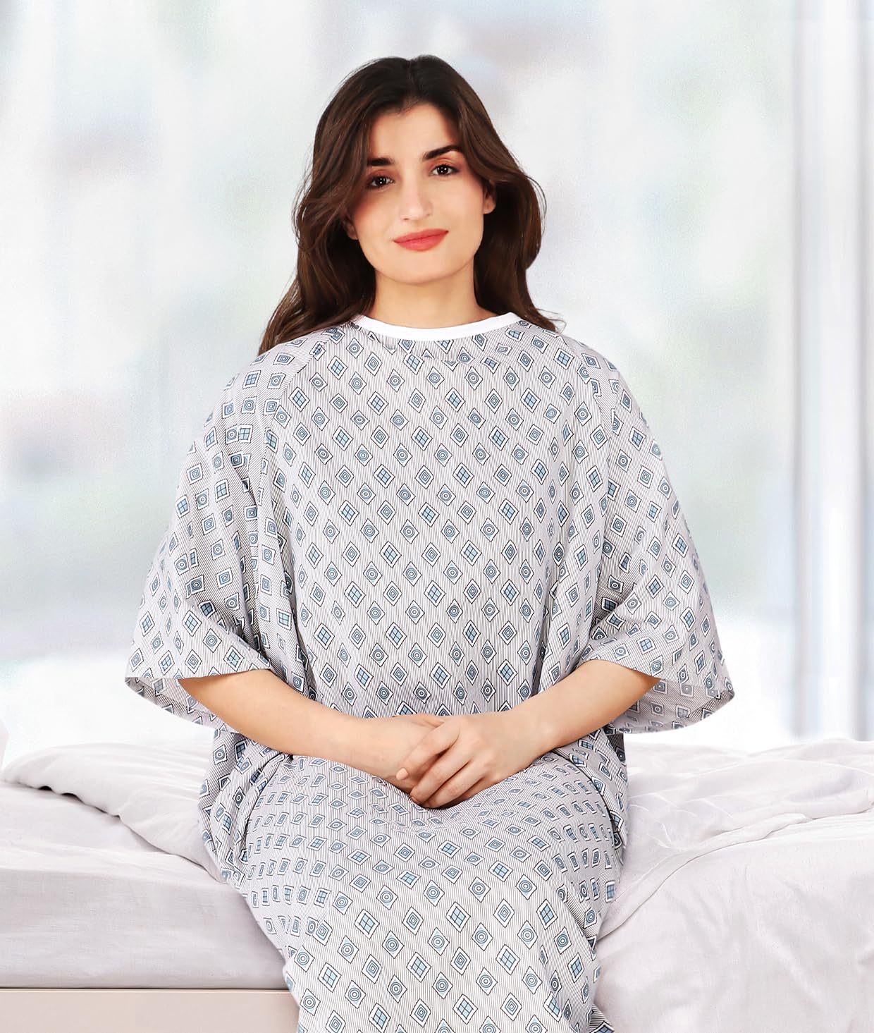 Utopia Care 6 Pack Unisex Hospital Gowns, Long Length Patient Gowns with Back Tie, Comfortably Fits Sizes up to 2XL, Pack of 6, Blue Red Diamond