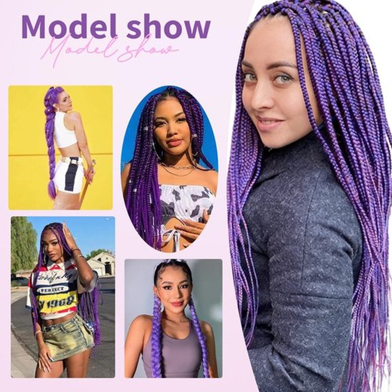 Purple Braiding Hair 26 Inch 4 Packs Pre Stretched Braiding Hair Extension For Braids Hot Water Setting Yaki Synthetic Crochet Braiding Hair