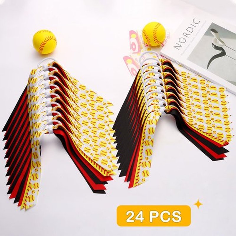 24 Pcs Softball Hair Accessories for Girls, Holder Streamer Elastics, Softball Hair Ties, Softball Ribbon,Softball Scrunchies for Girls Ponytail Holder Scrunchies Gifts