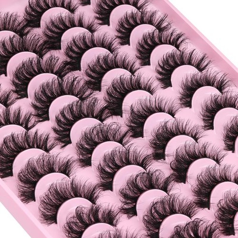 Mink Lashes Fluffy Faux Mink Eyelashes Wispy 20mm Long D-Curl Lashes Russian Cat Eye Strip Lashes Extensions Eyelashes Pack 20 Pairs