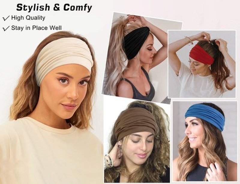 AIBFRID 6 Packs Wide Headbands for Women Non Slip with 6PCS Hair Ties, Soft Head Bands for Women’s Hair Yoga Workout Gym Bandanas Head Scarf Thick Knotted Cloth Fabric African Womens Hair Accessories