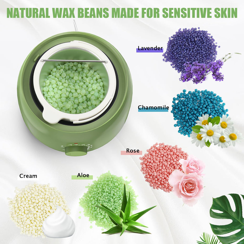 TIKESI Waxing Kit - Wax Warmer for Hair Removal, Hard Wax Kit with 14oz 5 Bags Hard Wax Beans for Full Body, Legs, Face, Eyebrows, Bikini, Brazilian Waxing Kit for Women Men
