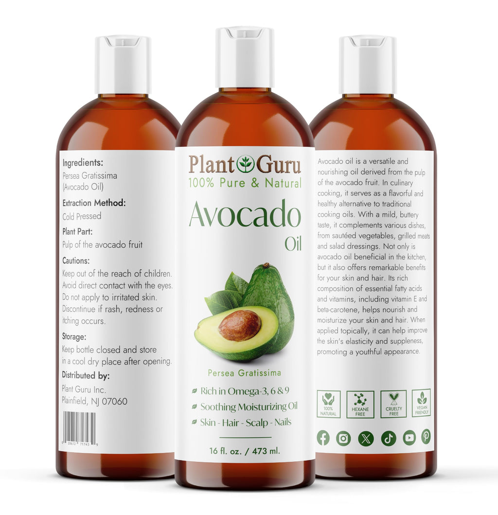 Carrier Oil Variety Set 16 oz Cold Pressed 100% Pure Natural Almond, Avocado, Coconut Fractionated, Grapeseed. For Aromatherapy Essential Oils, Skin & Hair Growth Moisturizer. Perfect for Body Massage