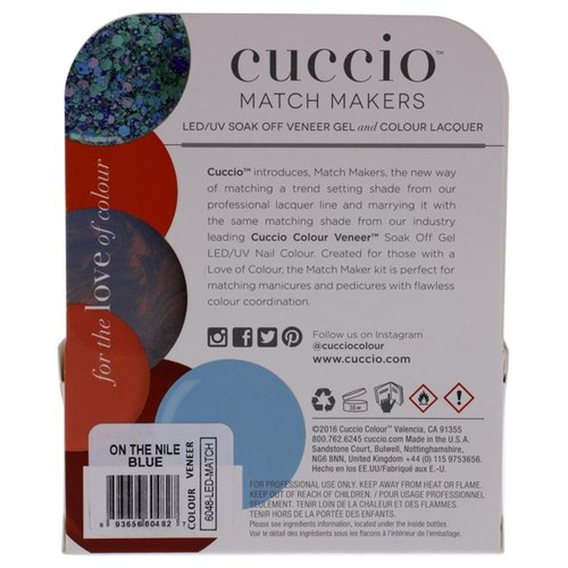 Cuccio Matchmaker - Colour Nail Lacquer & Veneer Gel Polish - On The Nile Blue - For Manicures & Pedicures, Full Coverage - Long Lasting, High Shine - Cruelty, Formaldehyde & Toluene Free - 2 pc (I0098368)