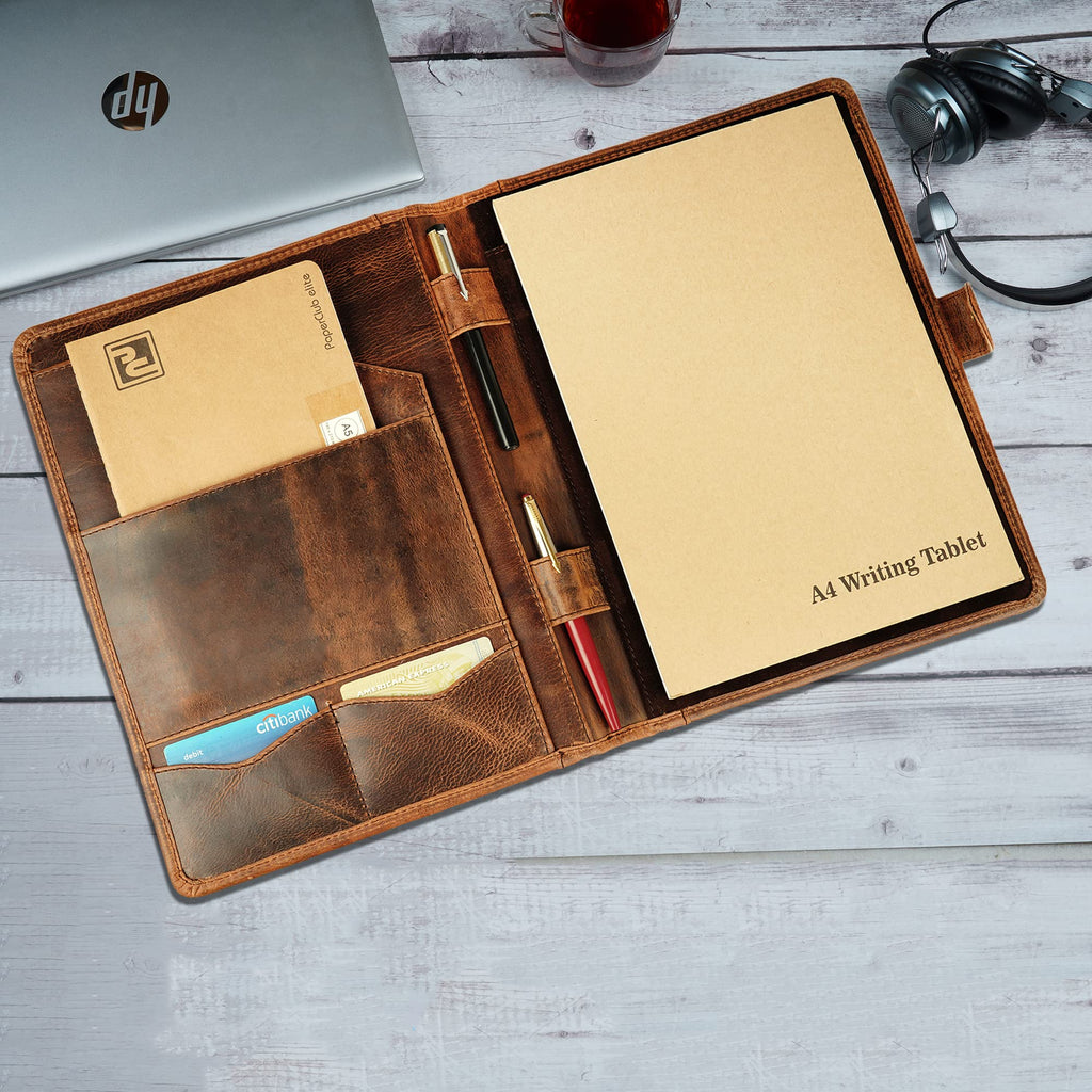 CestAntiQ, Leather Padfolio Legal Pad Portfolio Organizer | Handmade Executive Notebook Binder | Heavy Duty Full Grain Cow Hide Resume Interview Folio for Men Women :: Dark Brown, ?13''x10'' inches
