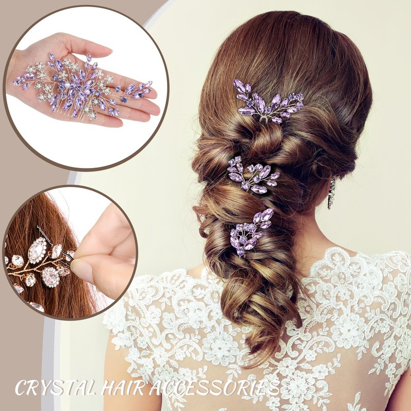Wedding hair accessories, Bridal for piece headpiece, Bride comb（Purple）