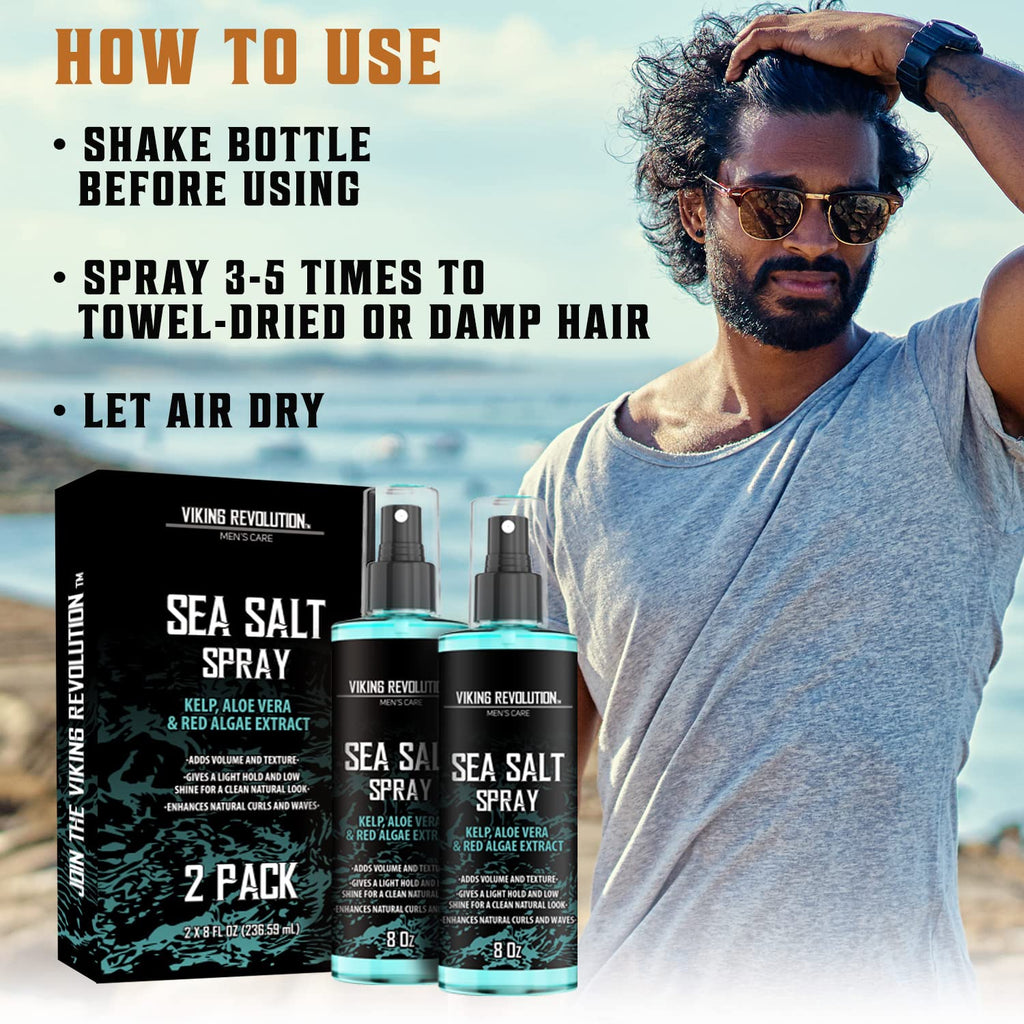 Viking Revolution Sea Salt Spray for Men - Texturizing Hair Spray with Kelp & Aloe Vera - 2-Pack for Beachy Volume