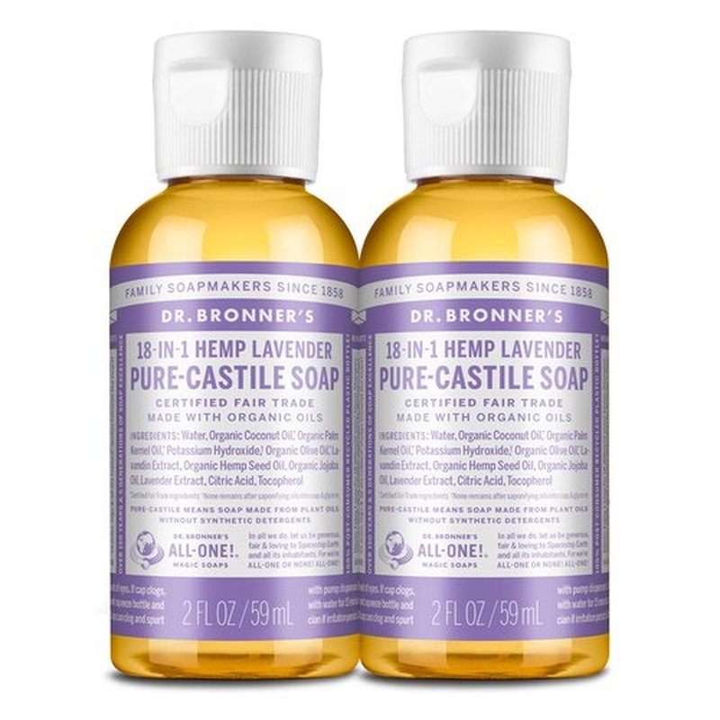 Dr. Bronner's - Pure-Castile Liquid Soap, Made with Organic Oils, 18-in-1 Uses: Face, Body, Hair, Laundry, Pets and Dishes, Concentrated, Vegan, Non-GMO (Lavender, 2 ounce, 2-Pack)