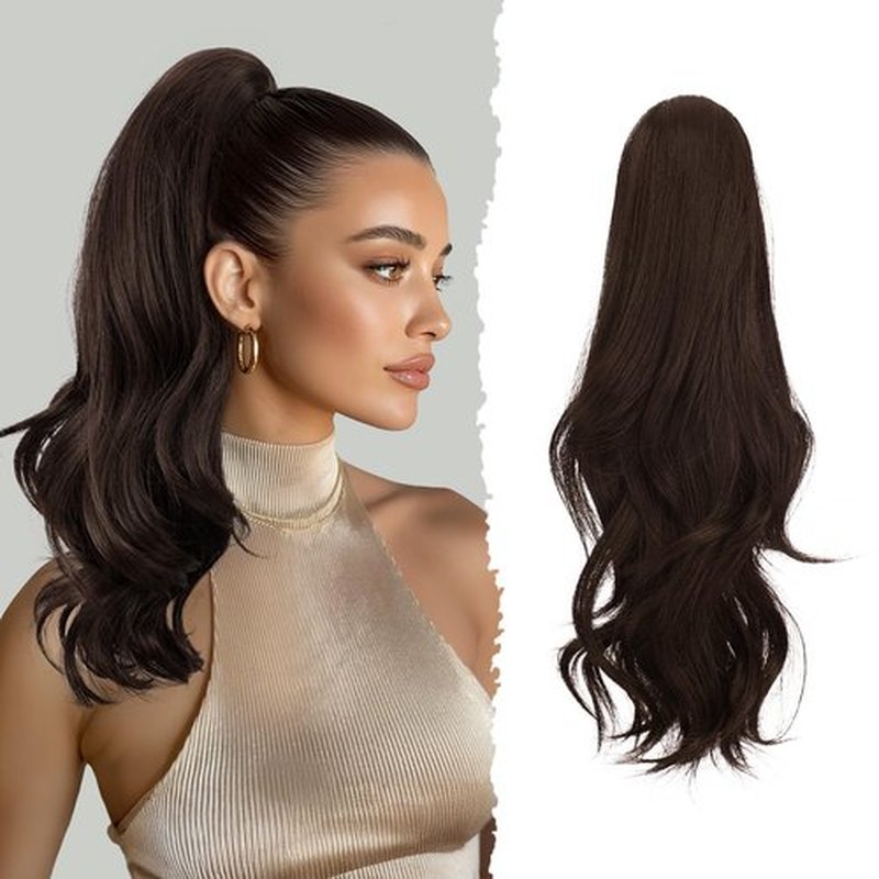 Sofeiyan Claw Clip Ponytail Extension 16 inch Curly Wavy Clip in Hairpiece Synthetic Fake Pony Tail Clip on Hair Extensions for Women Natural Looking Fluffy Hair Extensions for Daily Use - Dark Brown