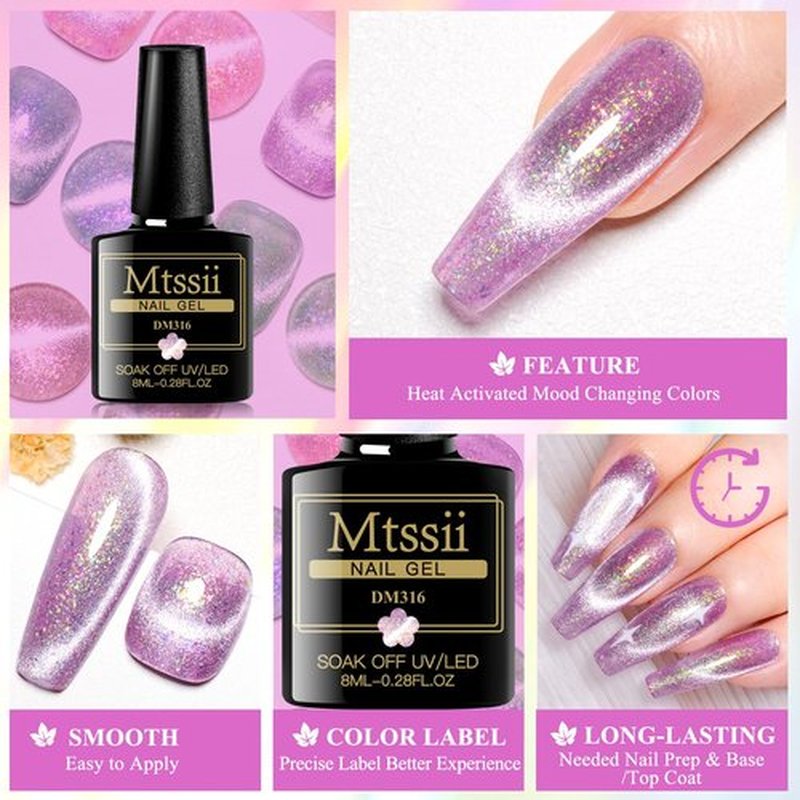 MTSSII Crystal Cat Eye Gel Nail Polish, 6 Colors with Magnet, Glitter Cat Eye Gel Polish Set for Home DIY Manicure Art Design
