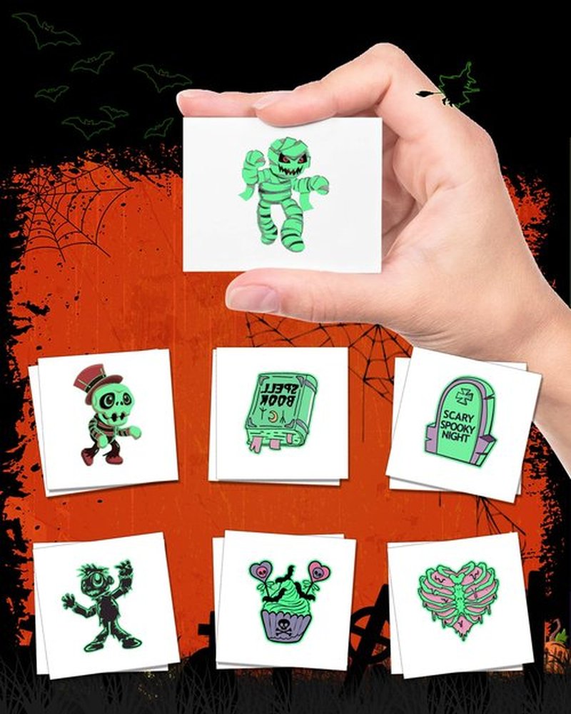 SUNAI Halloween Party Favors Supplies - 102 Style PreCut Halloween Temporary Tattoos - Tattoo Stickers Glow in the Dark For Birthday Decorations, Gifts, Rewards, Goodie Bag Fillers