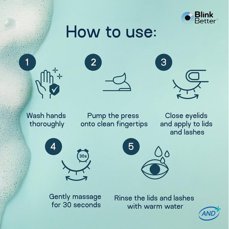 BlinkBetter BetterLids Foaming Eyelid Cleanser – Gentle Daily Foam for Eyelids & Lashes – Soothing Tea Tree Oil Formula with Ectoin & Centella, Non-Stinging, Preservative-Free, 2 fl oz
