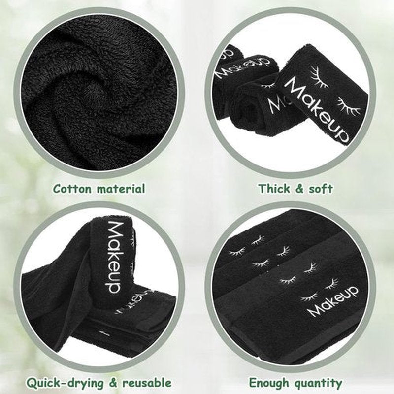 Shimeyao 13x13 Inch Black Makeup Towels Bulk Reusable Makeup Washcloths for Face Facial Remover Washcloths Absorbent Cotton Towel for Salon Spa Women Skin Care(36 Pcs,Classic)