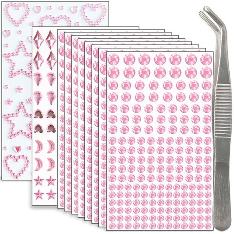 NIACONN 1760 Pcs Pink Hair Jewels Face Gems Stick on, Self Adhesive Glitter Rhinestones Stickers for Women Body Eyes Nails Festival Halloween Makeup & Crafts