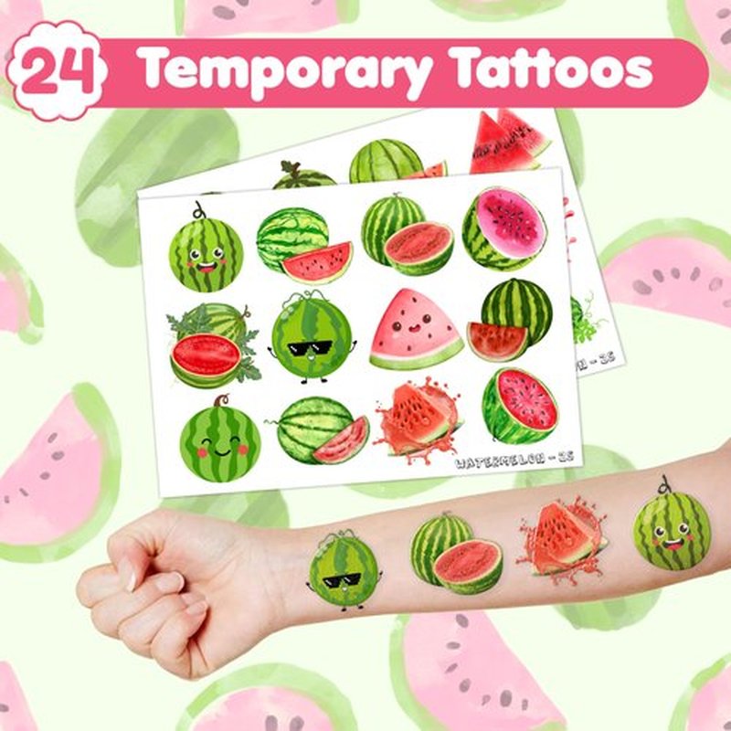 48 PCS Watermelon Party Set 24 PCS Watermelon Tattoos & 24 PCS Slap Bracelets Fun Summer Birthday, Baby Shower, Classroom Rewards, Decorations & Gifts for Kids