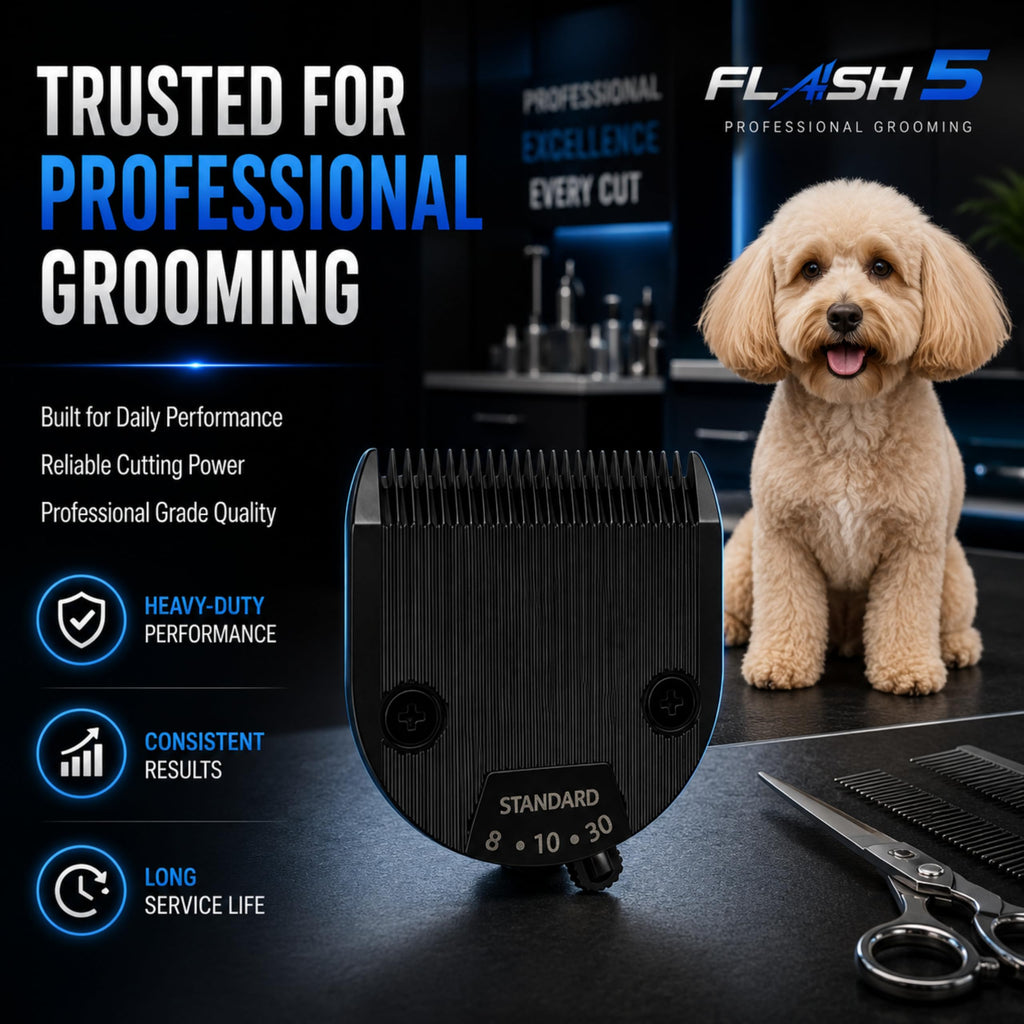 Kenchii Professional Dog Clipper Blade Flash 5 Pet Hair Clipper - Detachable Stainless Steel Blades for Dog Grooming - Hair Clippers & Accessories Pet Shaving Blades. (KEFB5-STD)