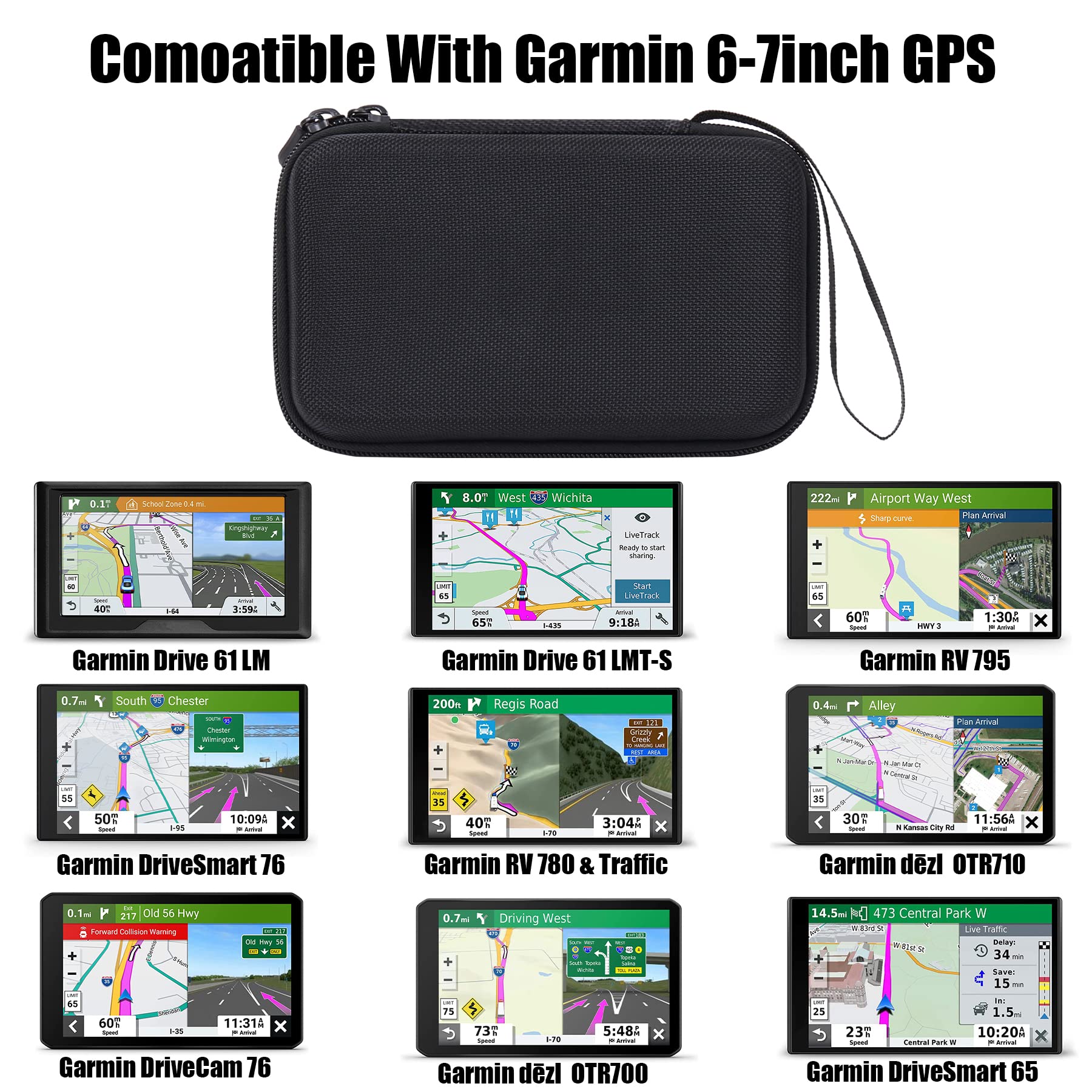 Aenllosi Hard Carrying Case Compatible with Garmin DriveSmart 65/DriveSmart 76/DriveCam 76/dezl otr 700/dezl otr710/RV 780/RV 795/Drive 61 6-7 inch GPS