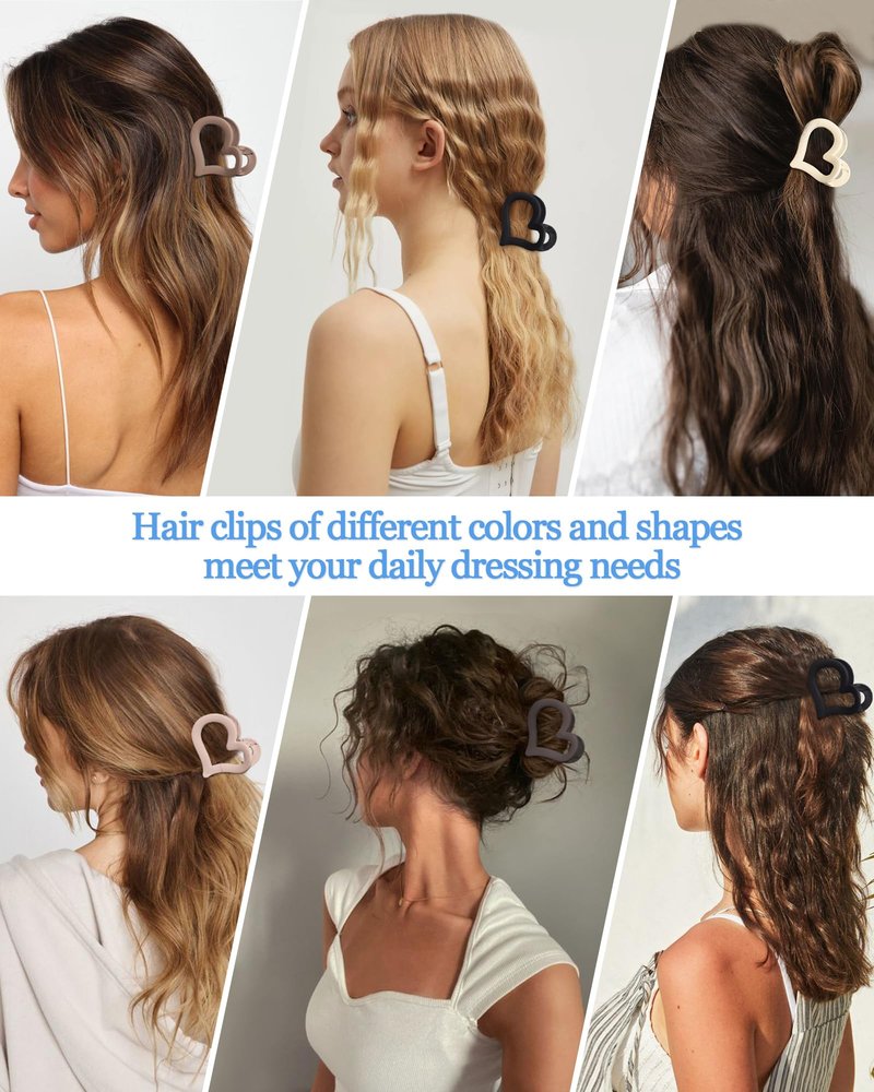Ufgin 6 Pcs Valentine's Day Heart Hair Claw Clips for Women-Medium Matte Nonslip Hair Heart Clips for Thin Thick Hair Cute Claw Hairpins for Women and Girls(Brown)