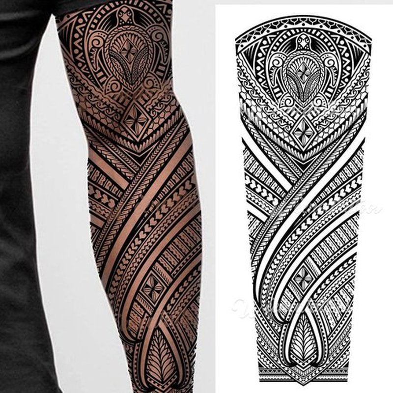 Tatodays 2 x Temporary tattoo turtles stick on black maori tribal body art sticker transfer for arms shoulder Aztec Polynesian Samoan Hawaiian for adult men and women luau party fancy dress
