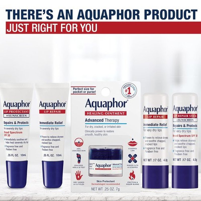 Aquaphor Lip Repair Ointment - Moisturizing Lip Balm for Dryness Relief | 0.35 oz Tube, Pack of 2